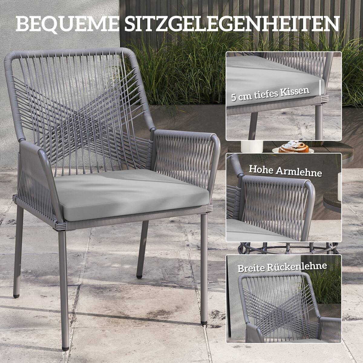 Outsunny Rattan Gartenstuhl dunkelgrau Polyethylen B/H/L: ca. 61x84x57 cm