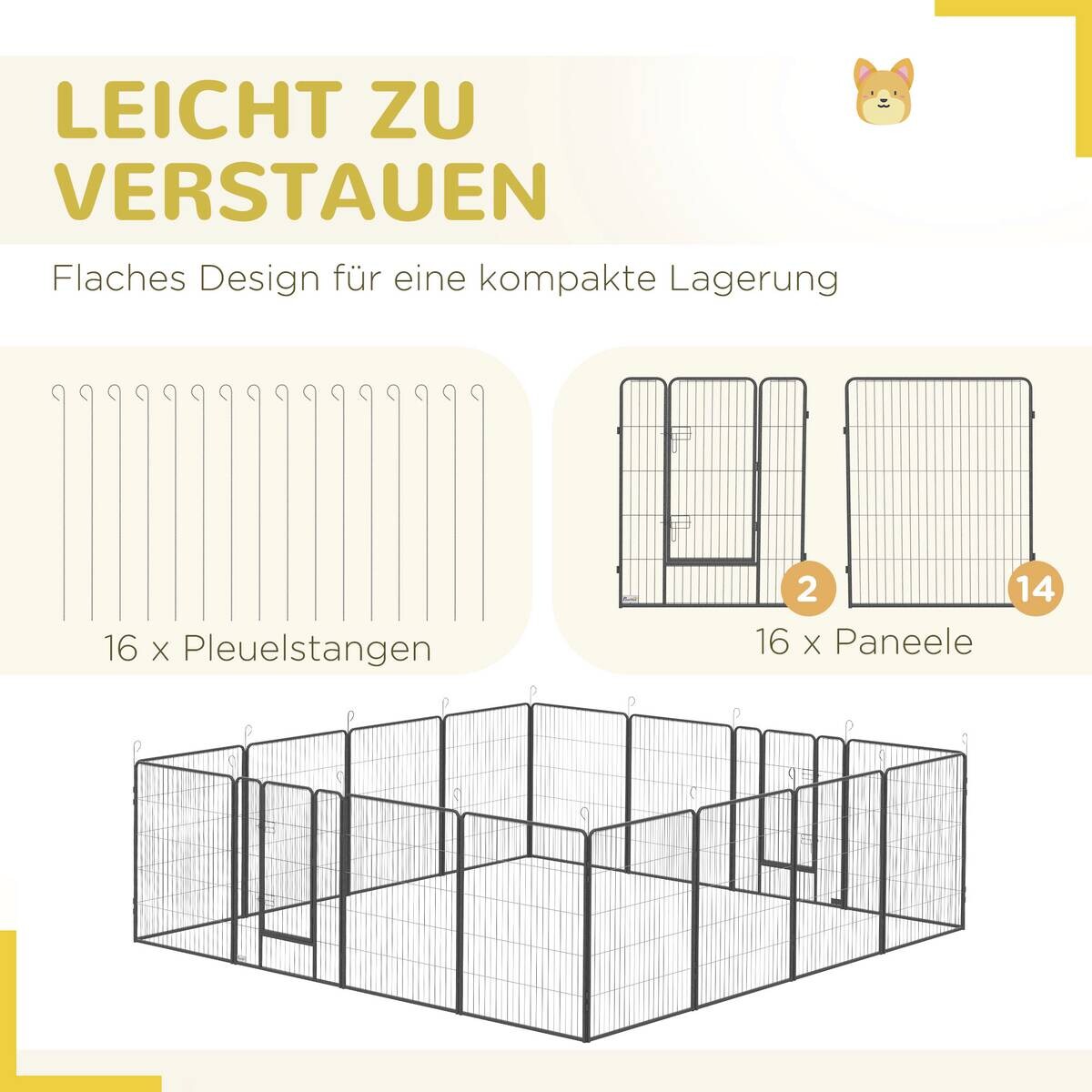 PawHut Gehege grau Edelstahl B/H/L: ca. 320x320x100 cm