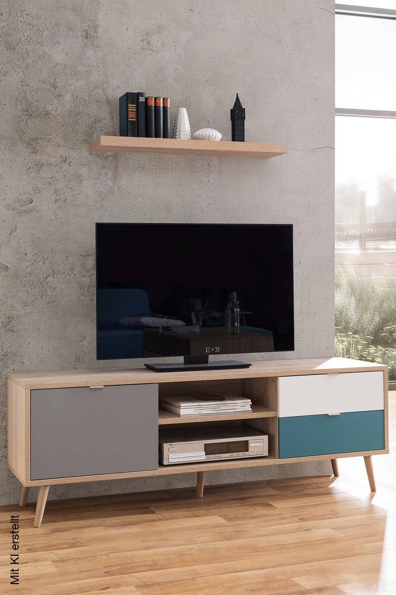 TV-Lowboard Cuba Eiche Sonoma Nachbildung weiß grau petrol B/H/T: ca. 150x52x40 cm