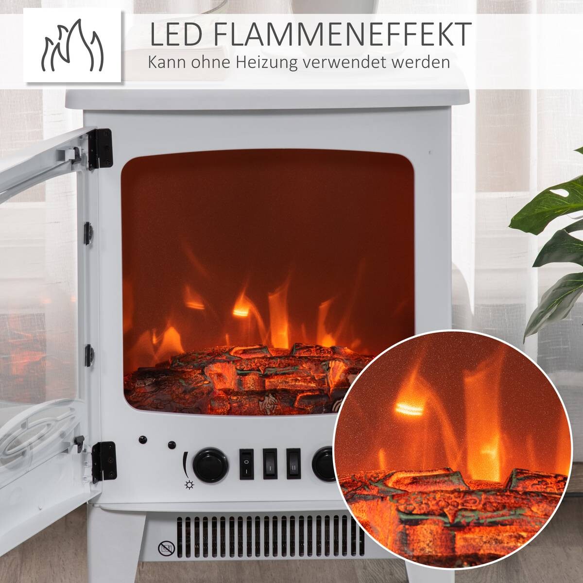 HOMCOM Elektro-Kamin weiß Metall Kunststoff Glas B/H/T: ca. 39x54,8x26 cm ca. 1800 W
