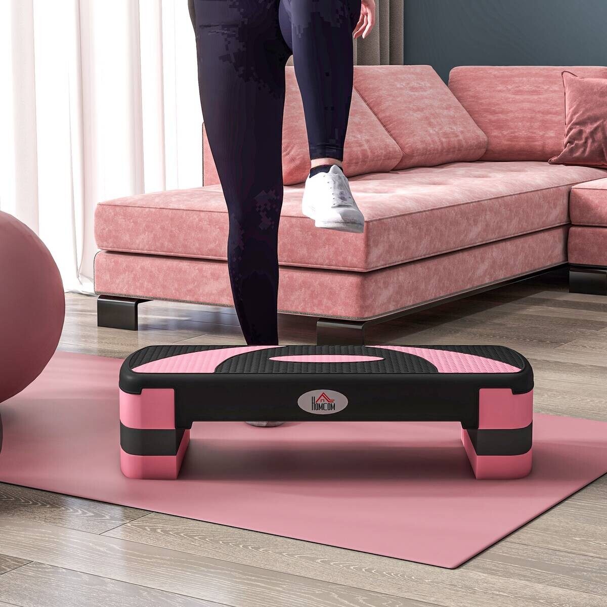 HOMCOM Steppbrett rosa Kunststoff B/H/L: ca. 31x20x80 cm
