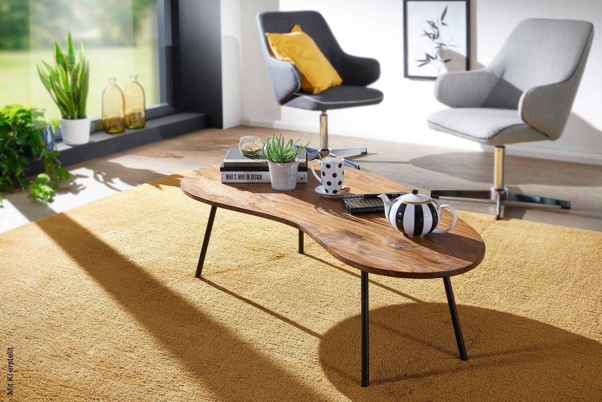 Couchtisch natur schwarz pulverbeschichtet B/H/T: ca. 122x36x63 cm