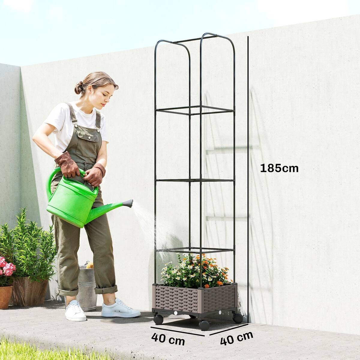 Outsunny Hochbeet mit Spalier schwarz Kunststoff B/H/T/L: ca. 40x185x40x40 cm