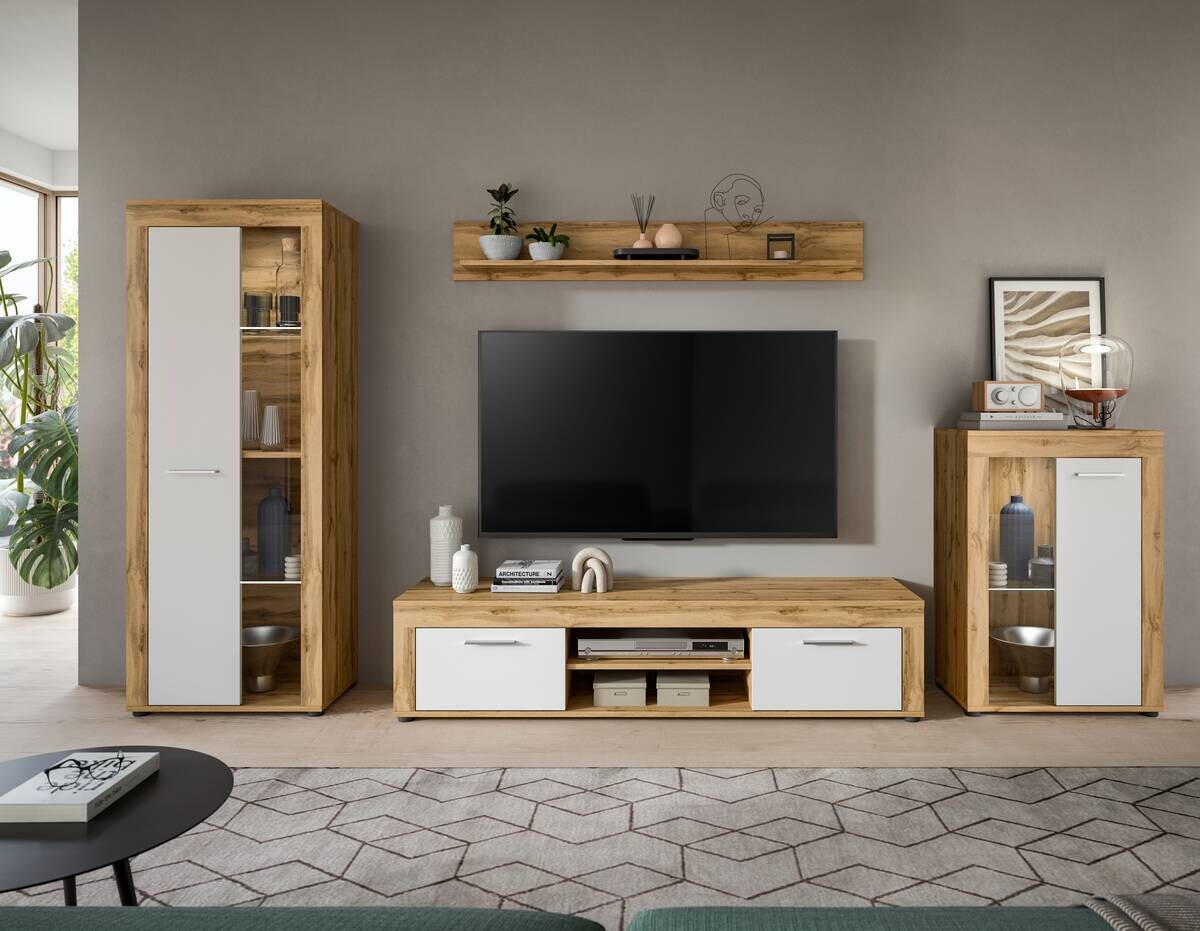 Wohnwand Jam Eiche Wotan Nachbildung weiß B/H/T: ca. 310x169x35 cm