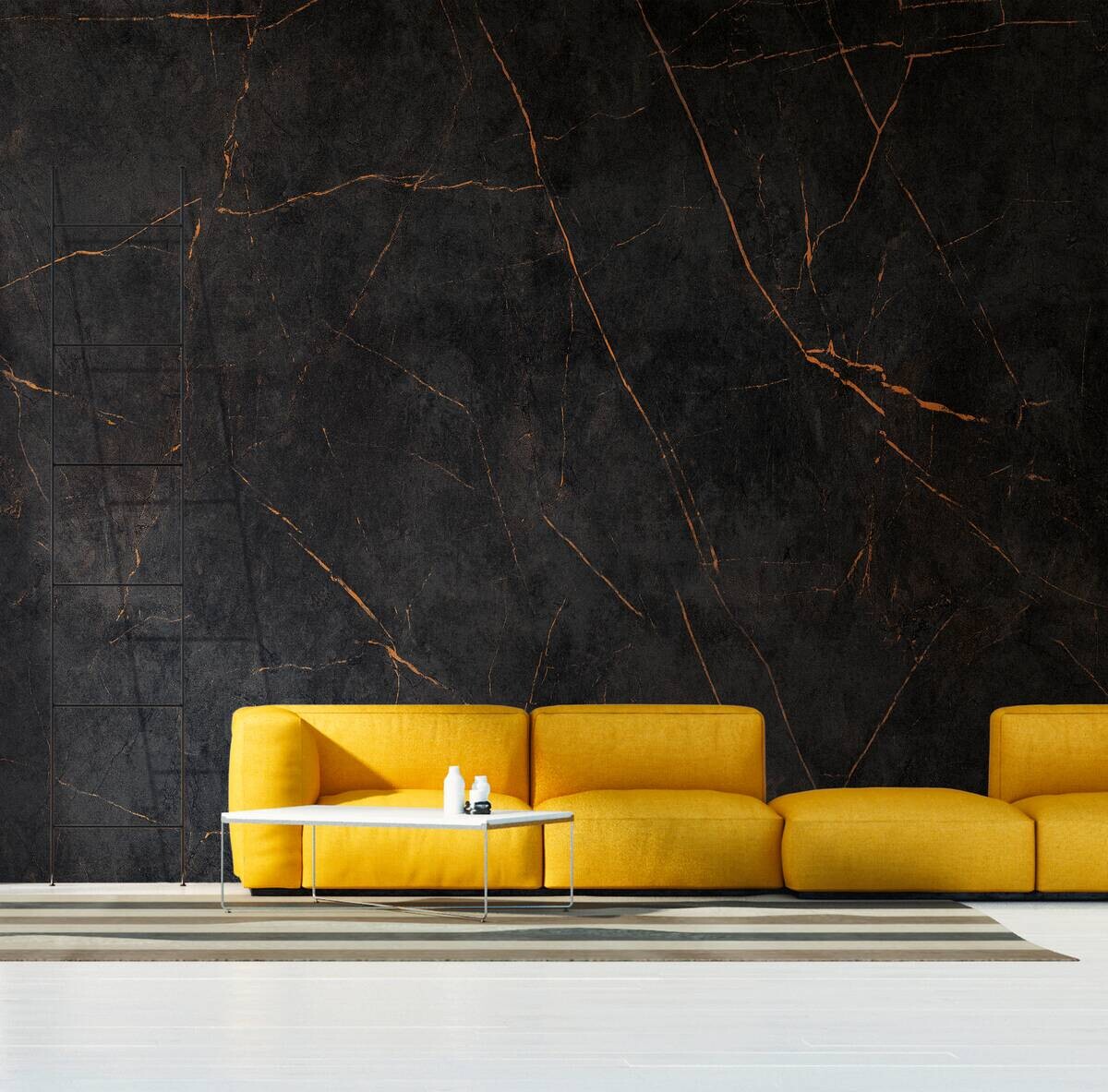 Livingwalls Fototapete Marmoroptik orange schwarz B/L: ca. 280x371 cm
