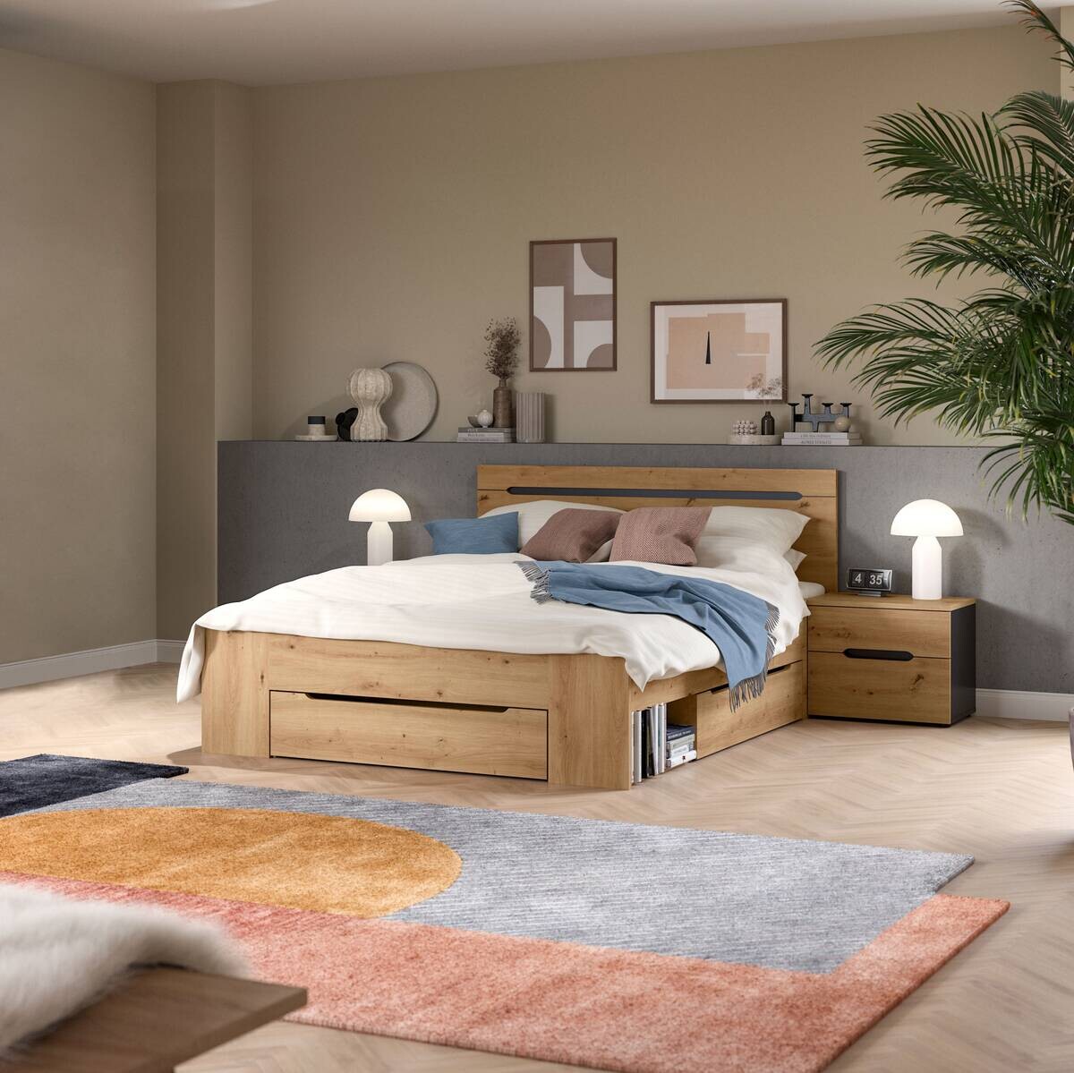 Schlafzimmer CANU, Set basaltgrau Artisan Nachbildung B/H/T: ca. 244x87x205 cm