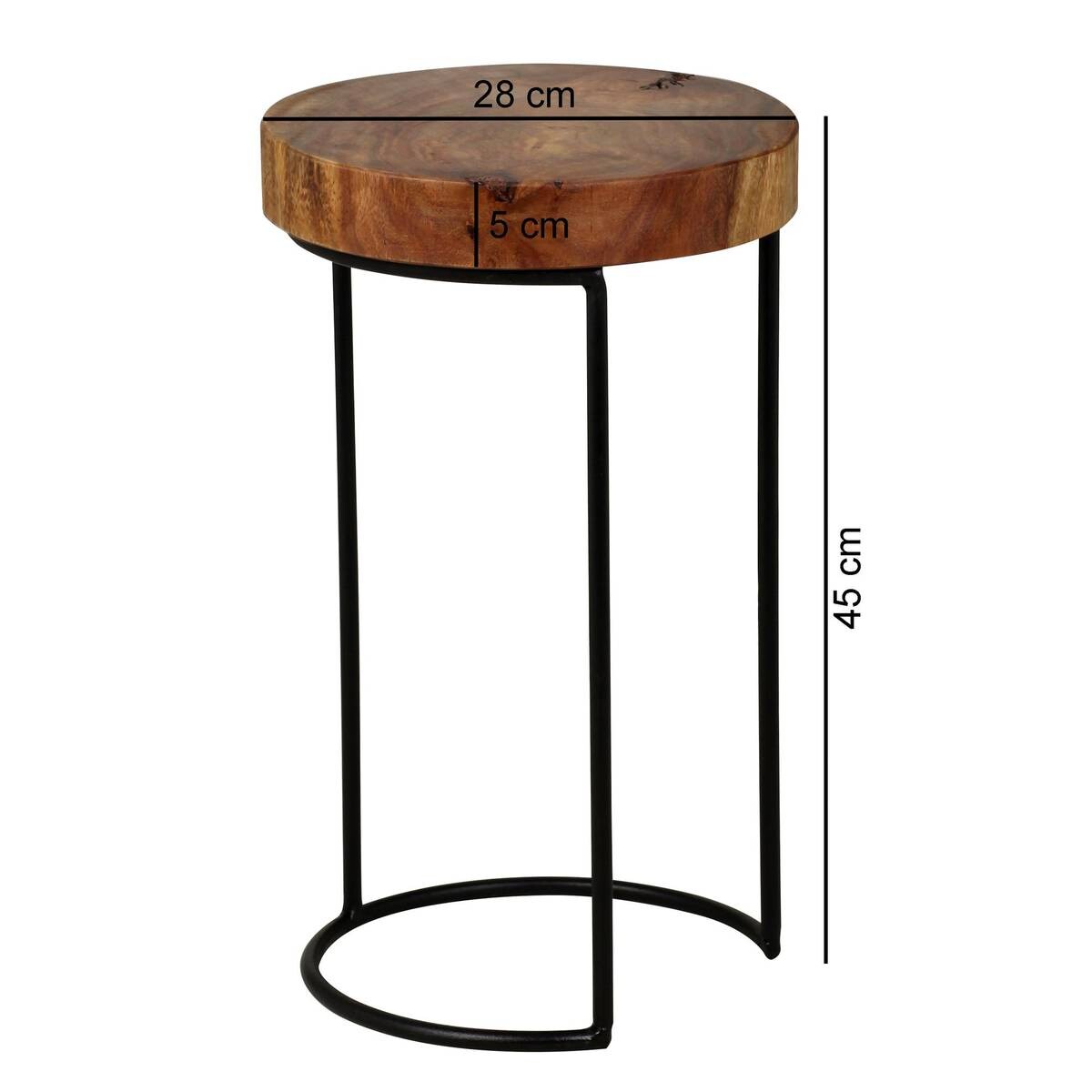 Beistelltisch natur schwarz Echtholz Metall B/H/T: ca. 28x45x28 cm