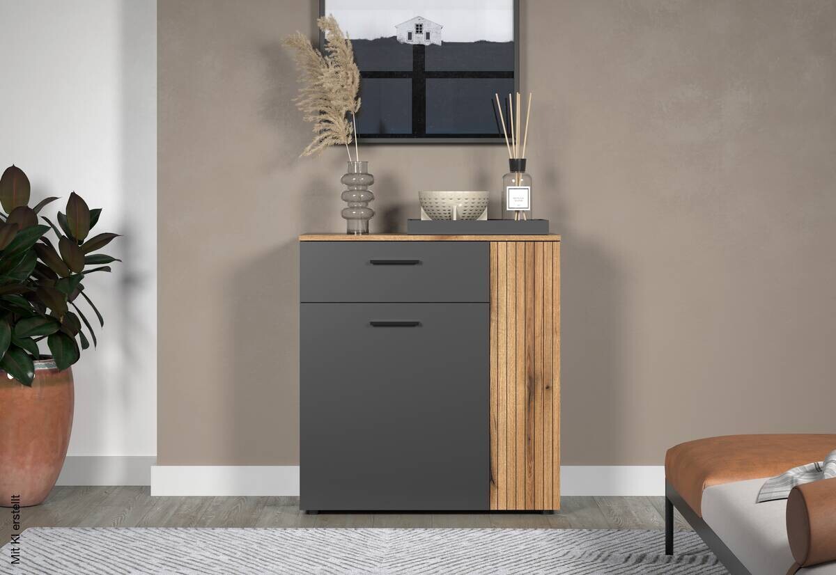 Kommode Esteban anthrazit Eiche Evoke Coast Nachbildung B/H/T: ca. 80x86x38 cm
