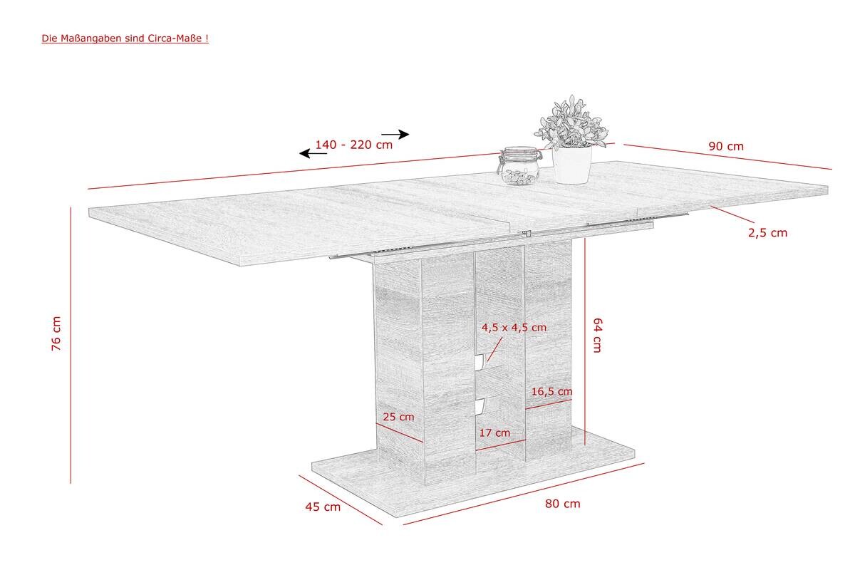 Essgruppe Paula III Eiche anthrazit Microfaser B/H/T: ca. 220x76x90 cm