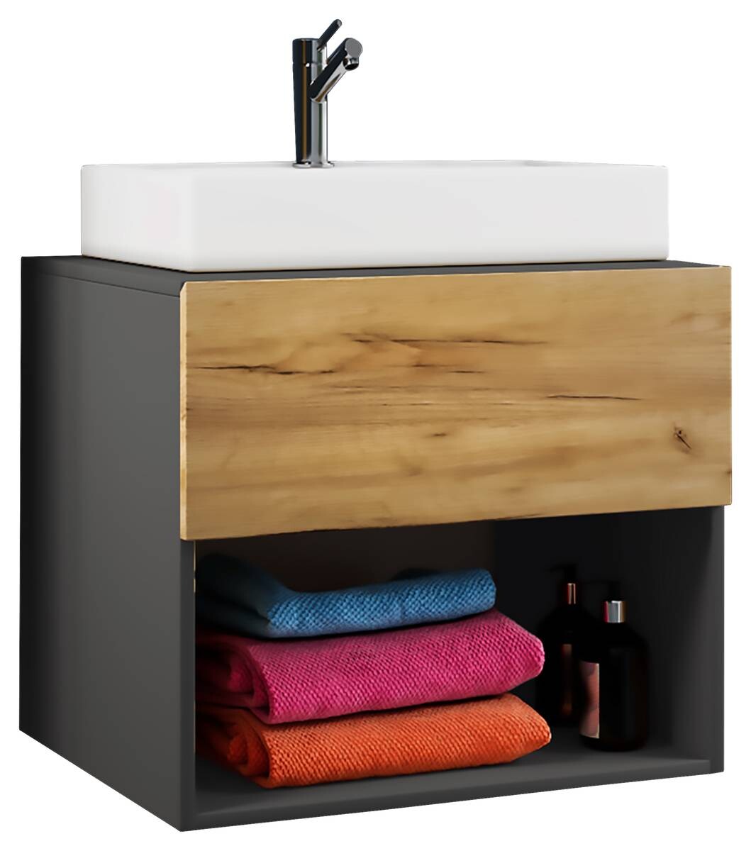Badblock 2tlg-Lendas weiß Eiche Honig Nachbildung anthrazit B/H/T: ca. 60x52x52 cm