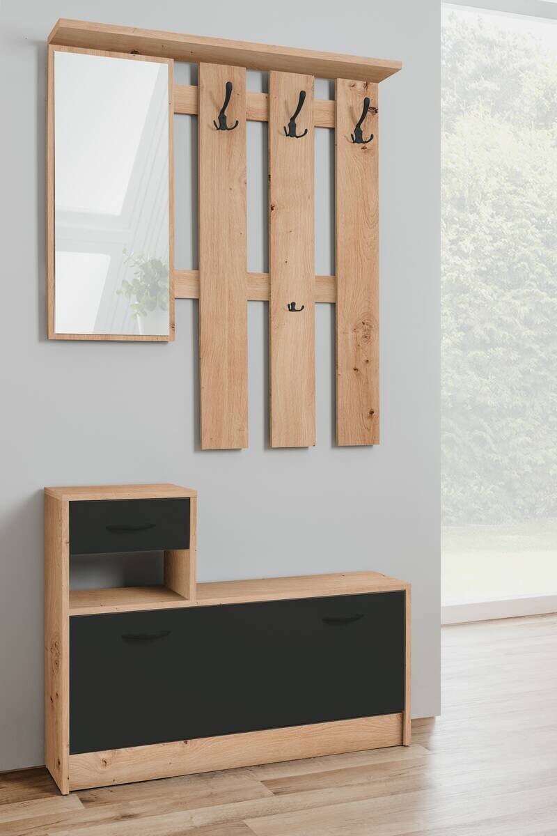 Garderobe Rudolf Eiche Artisan Nachbildung schwarz B/H/T: ca. 100x180x25 cm