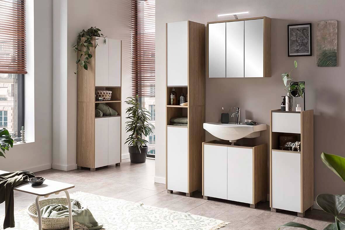 Hochschrank Juba Eiche hell Nachbildung weiß B/H/T: ca. 30,3x186,5x33,1 cm