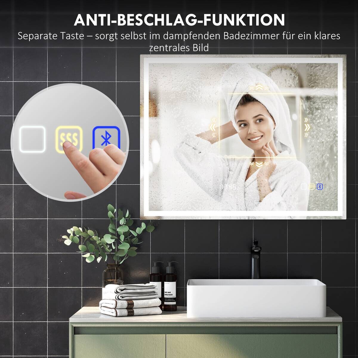 HOMCOM LED-Bad-Spiegel silber B/H/L: ca. 80x3,5x100 cm