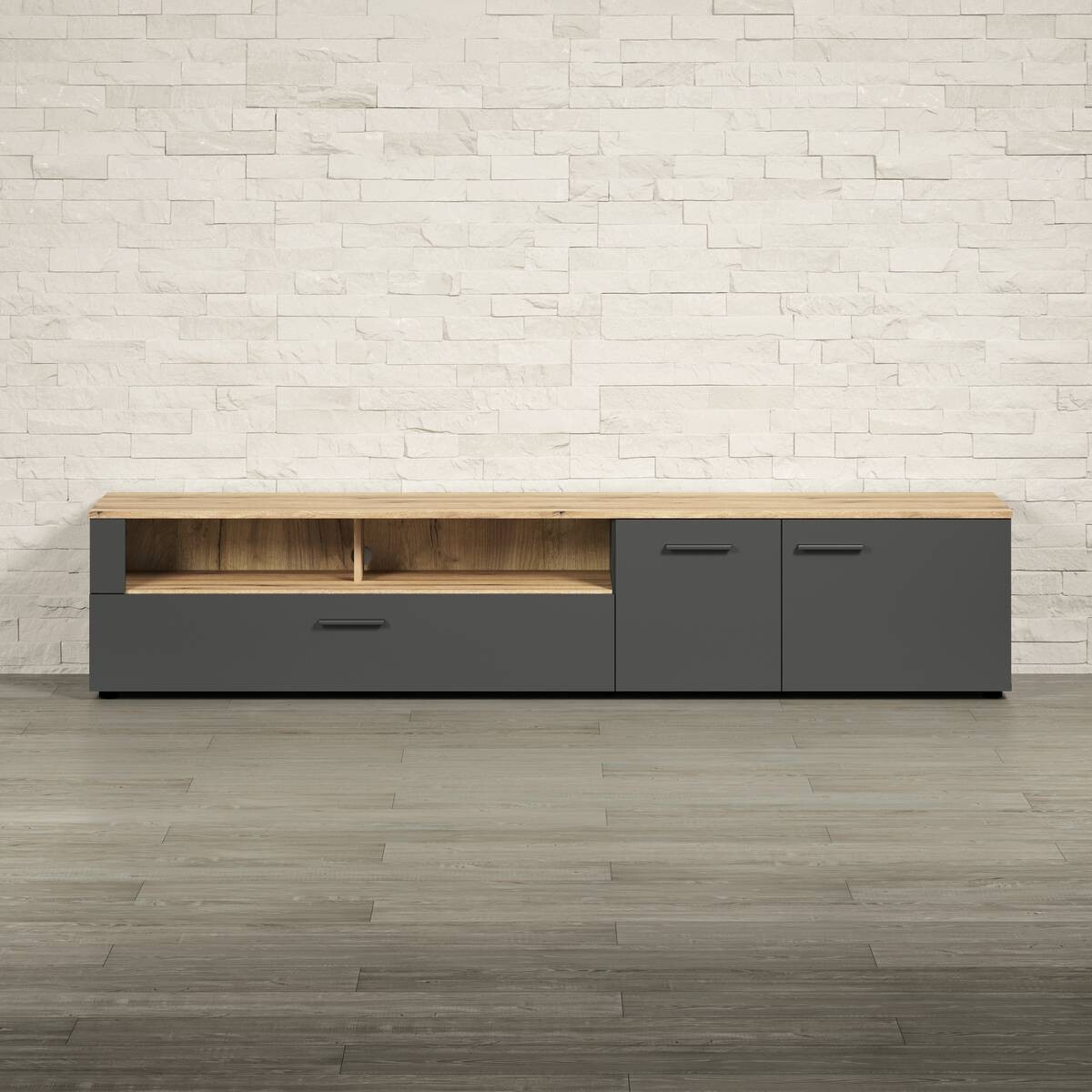 TV-Lowboard Esteban anthrazit Eiche Evoke Coast Nachbildung B/H/T: ca. 210x43x41 cm