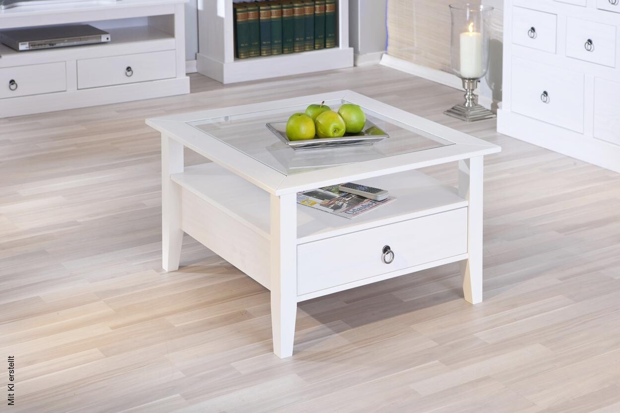 Couchtisch Provence weiß lackiert B/H/T: ca. 75x45x75 cm