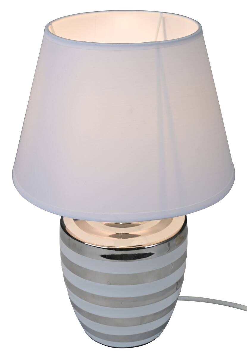 POCOline Keramik_Tischleuchte Annelie silber weiß Keramik B/H/L: ca. 25x37x26 cm E14 1 Brennstellen