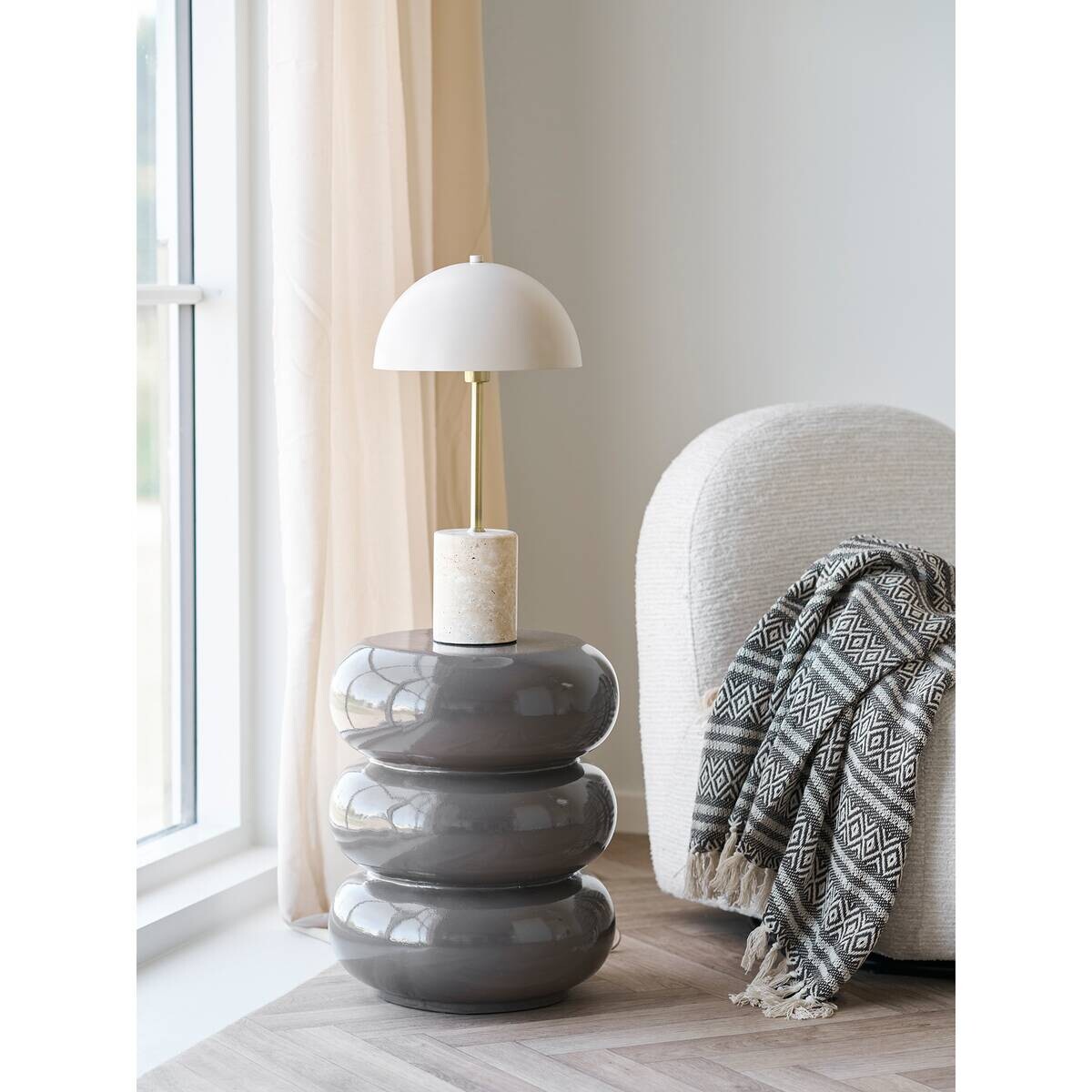 Housenordic Tischleuchte Sheffield beige Metall Marmor B/H/L: ca. 25x45x25 cm E14 1 Brennstellen