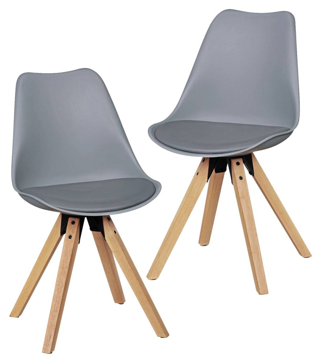 Stuhl 2er-Set grau grau natur Kunststoff Kunstleder Echtholz B/H/T: ca. 49x87x52 cm