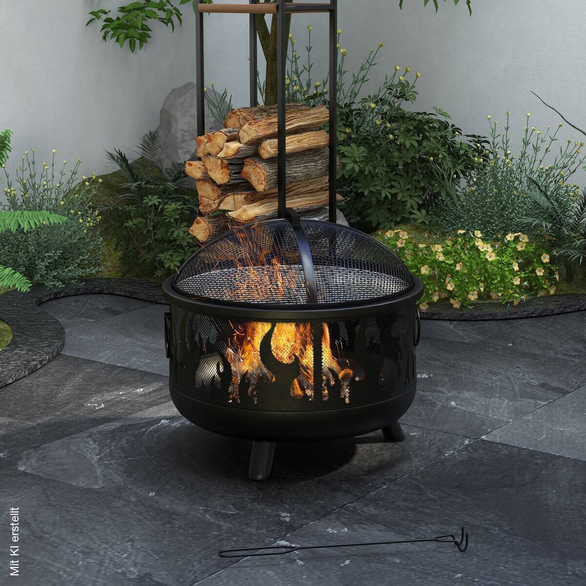 Outsunny Feuerschale schwarz Metall B/H/L: ca. 61x55x61 cm