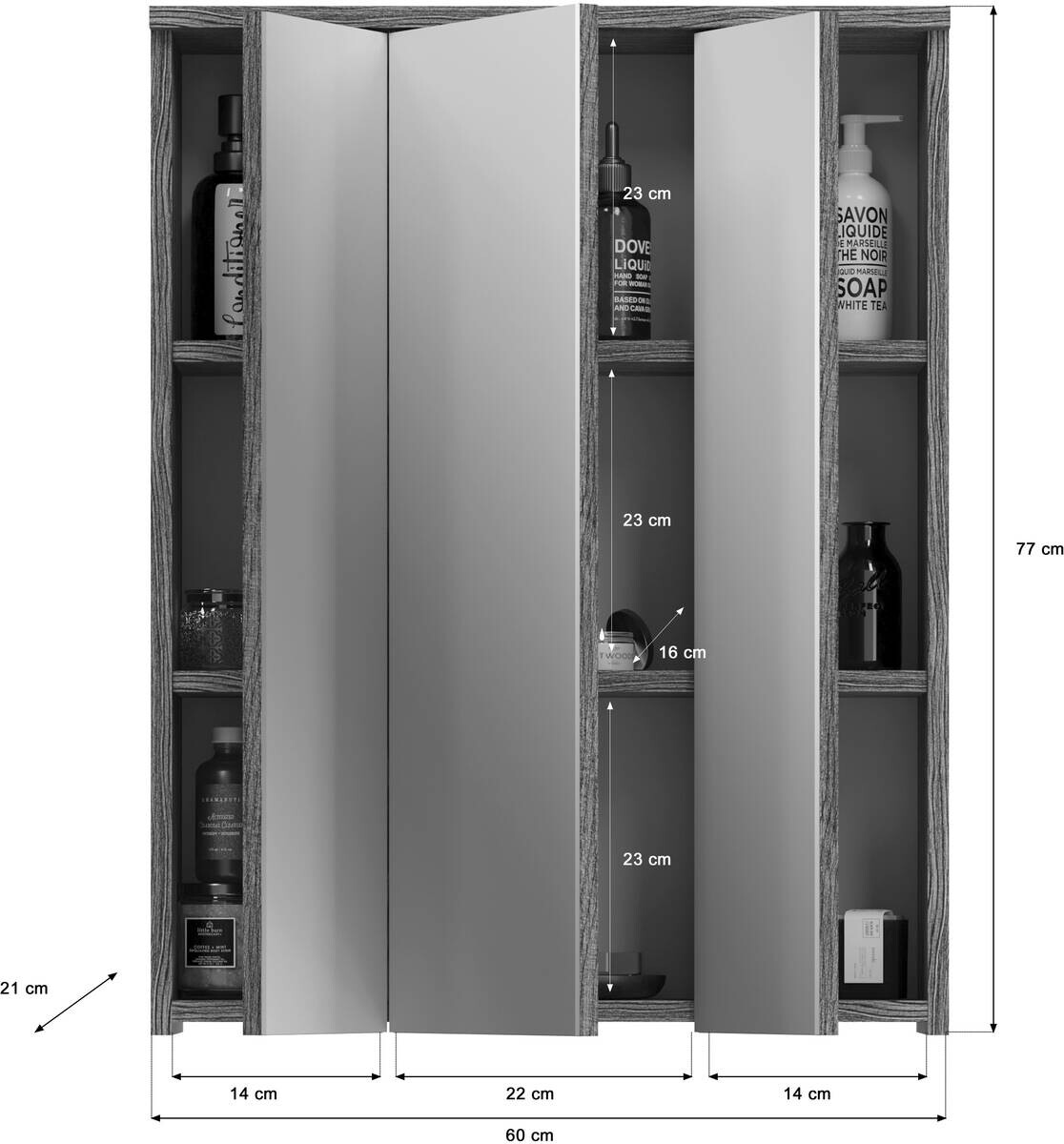 Badezimmer-Set BLAKE Rauchsilber Nachbildung weiß Hochglanz B/H/T: ca. 60x191x34 cm