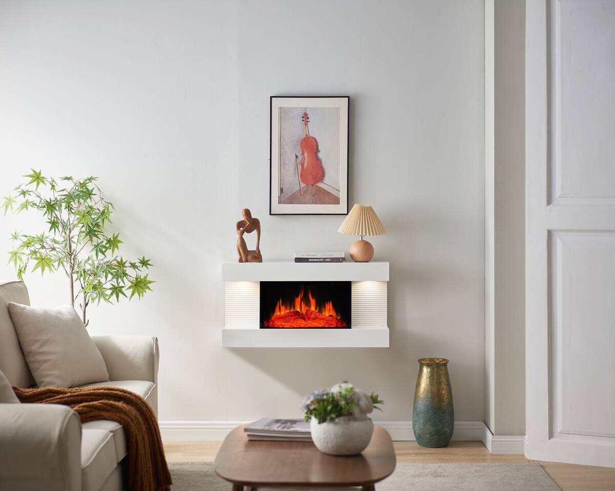 Balderia Elektrischer-Kamin weiß Metall B/H/T: ca. 82x41,8x21,6 cm