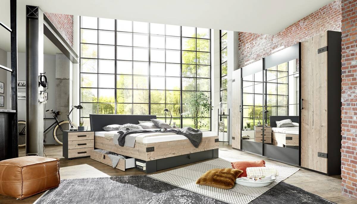 Bett Stockholm tanne Nachbildung Graphit B/H/T: ca. 189x96x210 cm