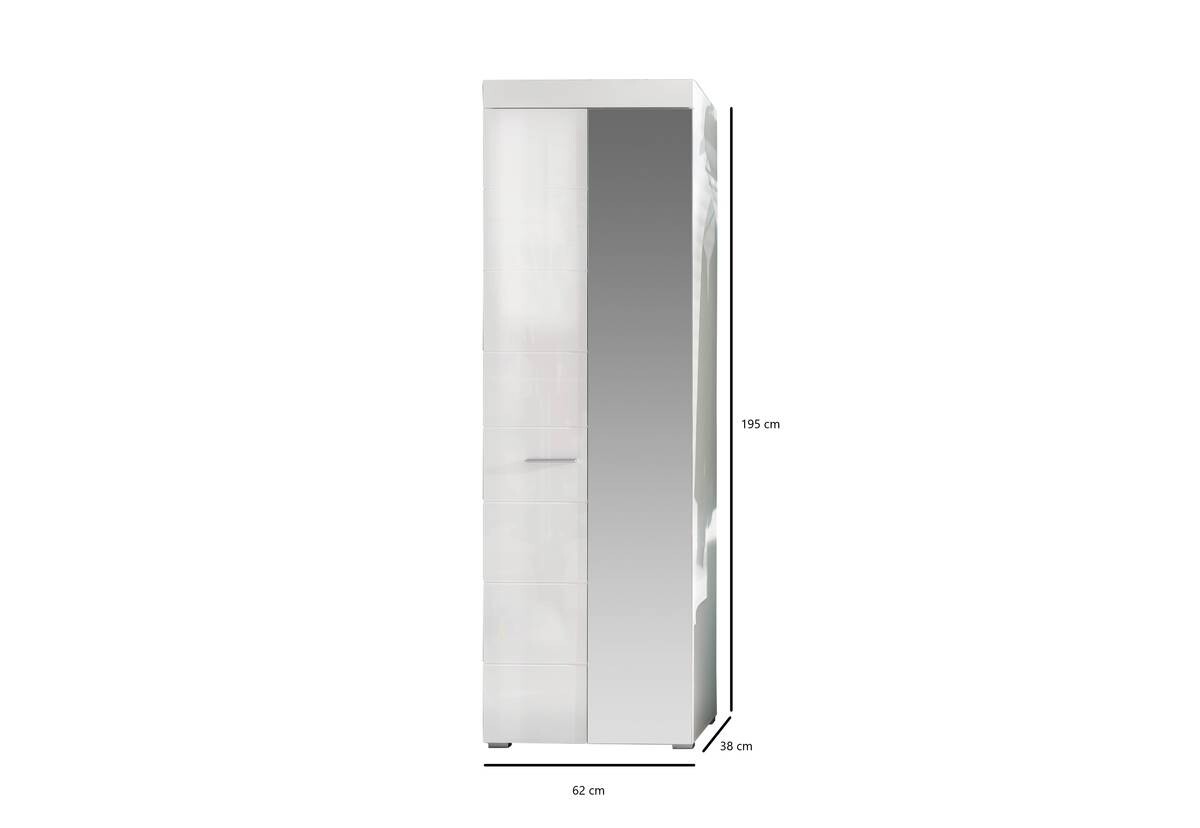 Garderobenschrank Amanda weiß Hochglanz B/H/T: ca. 62x195x38 cm