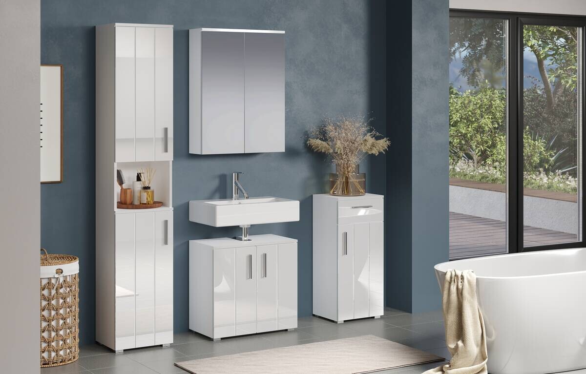 Waschbeckenunterschrank Wons weiß Hochglanz weiß matt B/H/T: ca. 60x58x34 cm