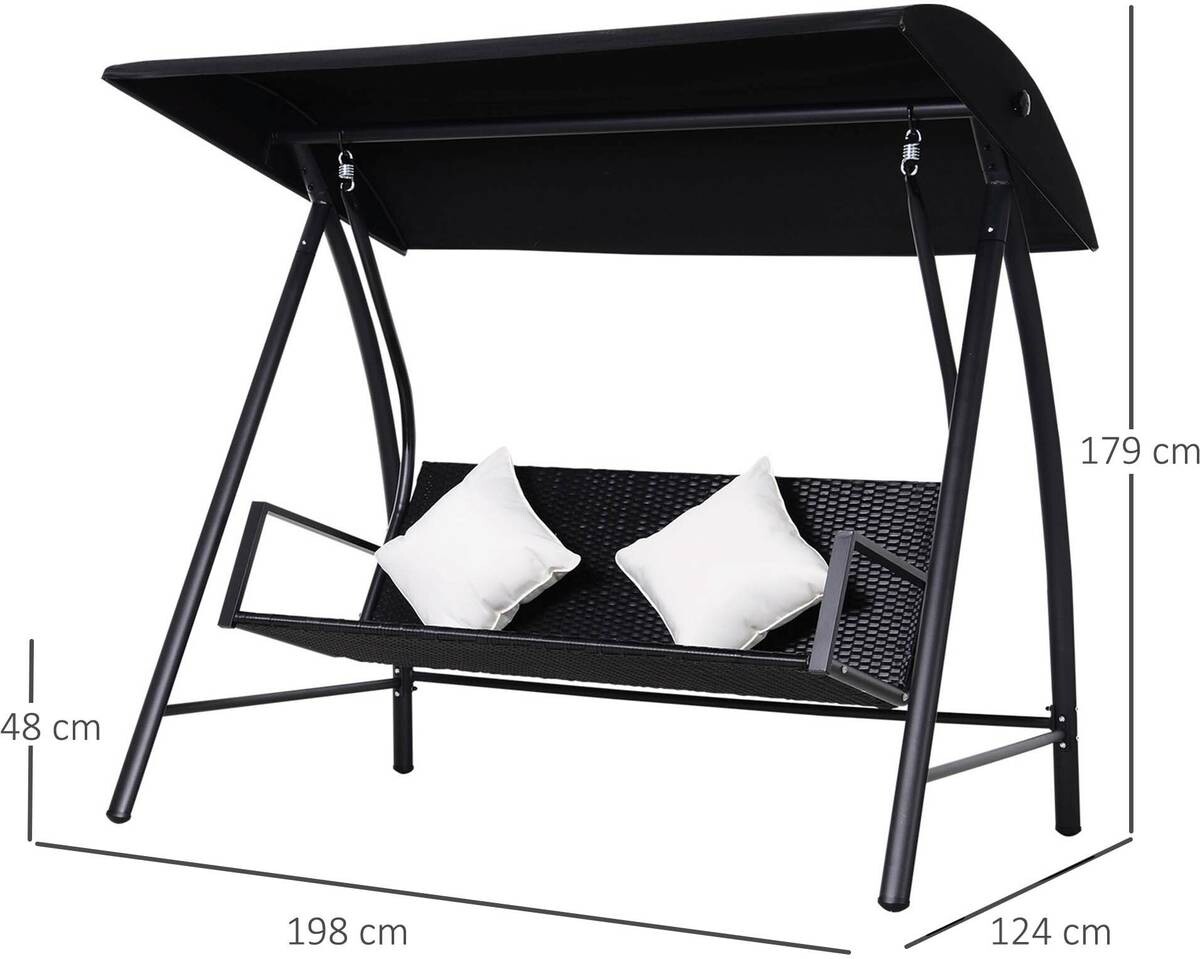 Outsunny Hollywoodschaukel schwarz Polyrattan B/H/L: ca. 124x179x198 cm