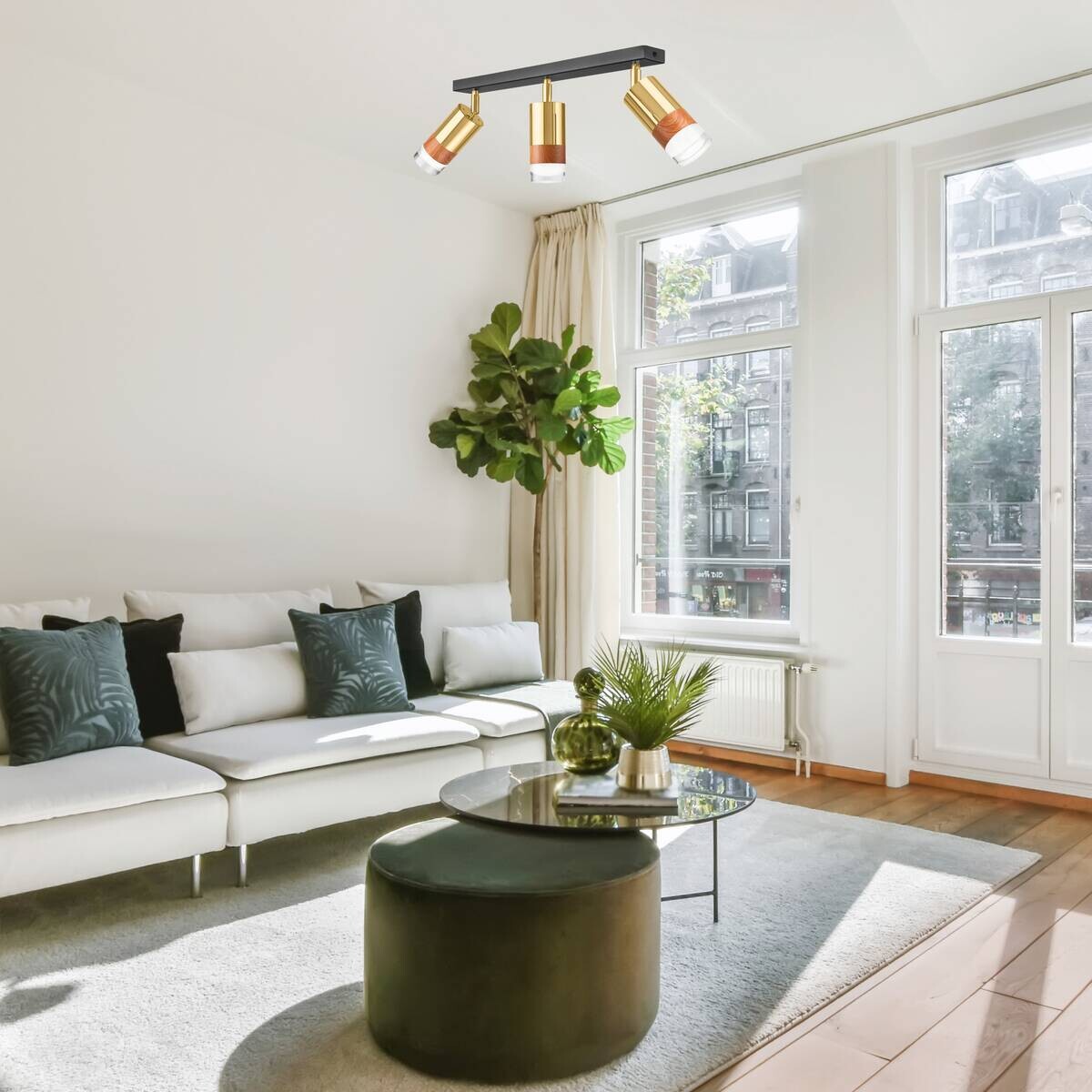 Lamkur Deckenleuchte gold Stahl Glas B/H/L: ca. 8x19x45 cm 3 Brennstellen