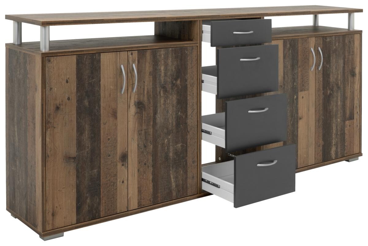Sideboard Maximo Old Wood Nachbildung anthrazit B/H/T: ca. 208x94x38 cm | anthrazit | 208,00/94,00/38,00 cm