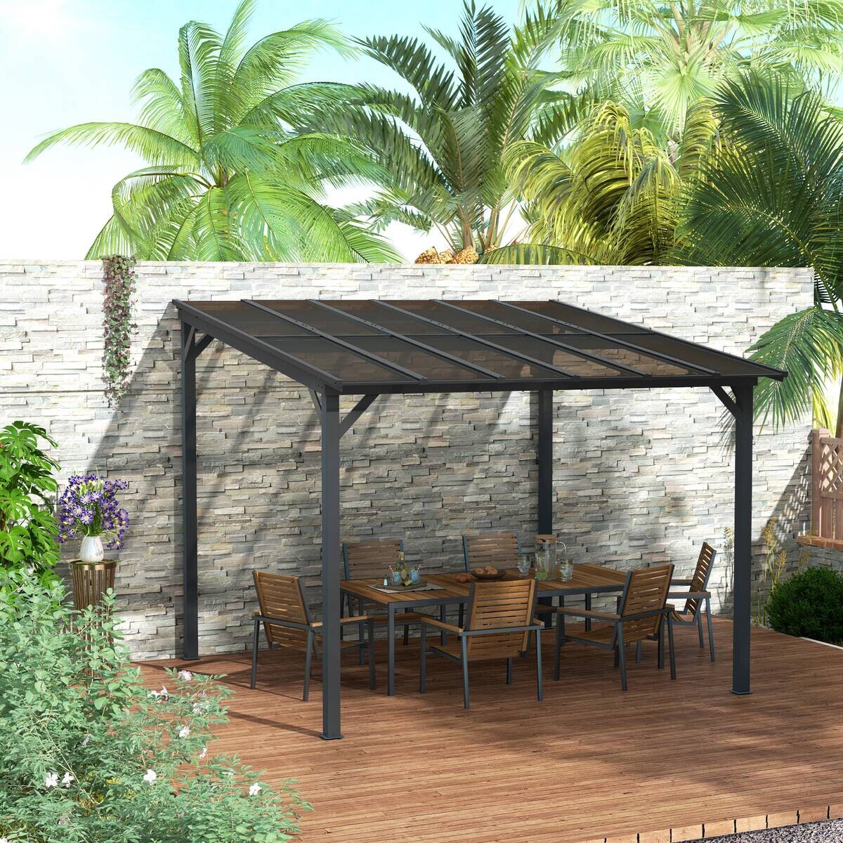 Outsunny Pergola dunkelgrau Metall B/H/L: ca. 294x258x306 cm