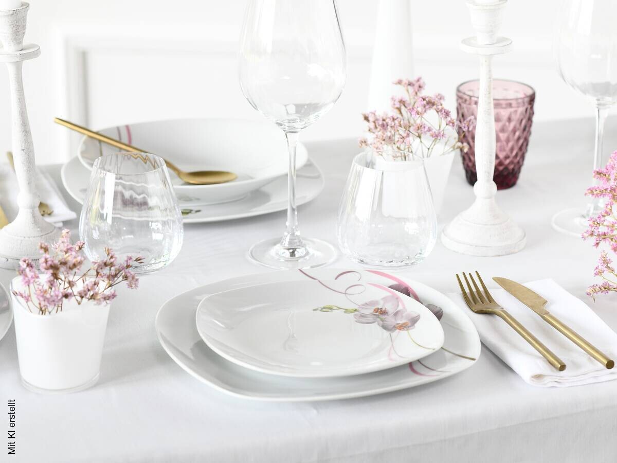 CreaTable Tellerset Square Orchidee weiß Porzellan