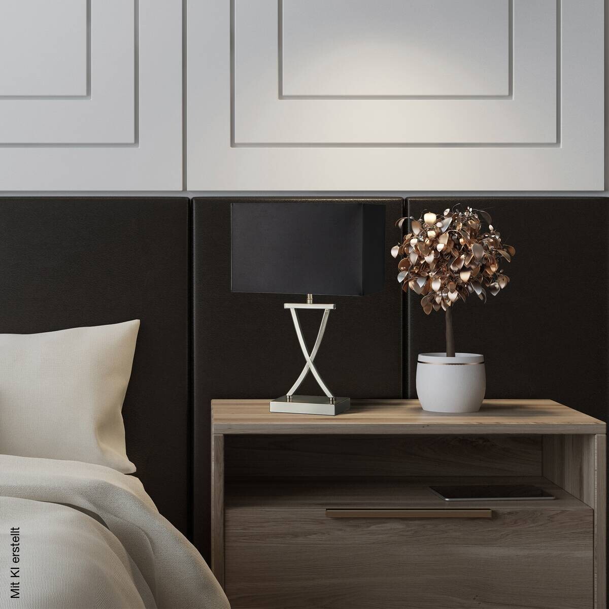 Searchlight Tischlampe Club silber Stahl Textil B/H/L: ca. 20x48,5x31 cm E14 1 Brennstellen