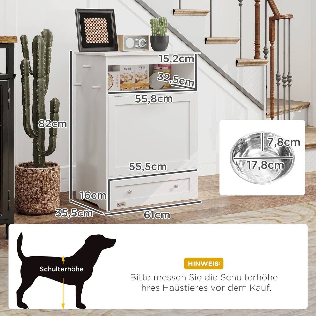 PawHut Haustier-Futterschrank weiß MDF B/H/L: ca. 35,5x82x61 cm