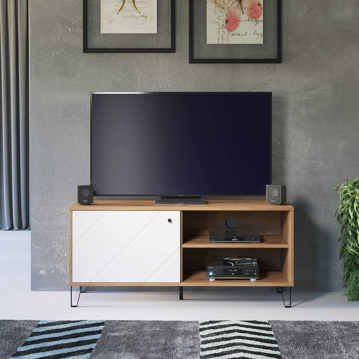 TV-Lowboard Touch weiß matt Eiche Artisan Nachbildung B/H/T: ca. 123x56x40 cm