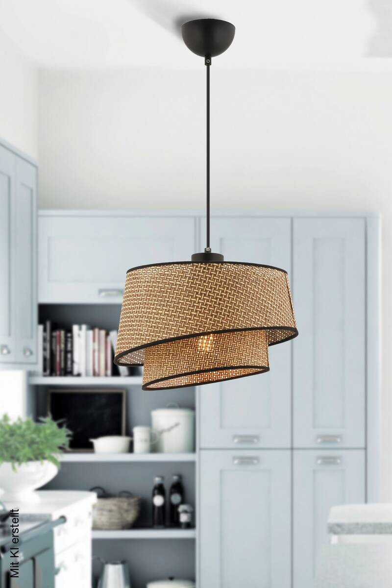 Opviq Pendelleuchte Barette schwarz beige Stoff Metall B/H/L: ca. 32x65x32 cm E27 1 Brennstellen