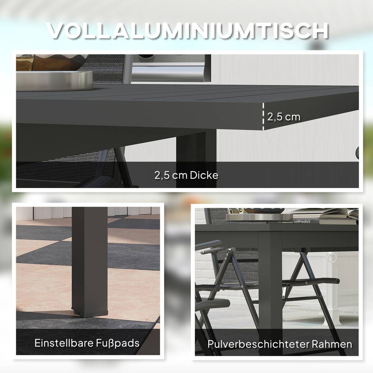Outsunny Gartentisch grau Aluminium B/H/L: ca. 90x73x220 cm