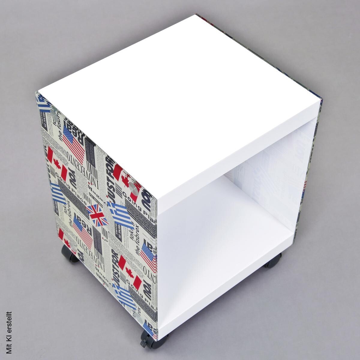 Beistelltisch Logo weiß Glas MDF B/H/T: ca. 38x46x33,5 cm