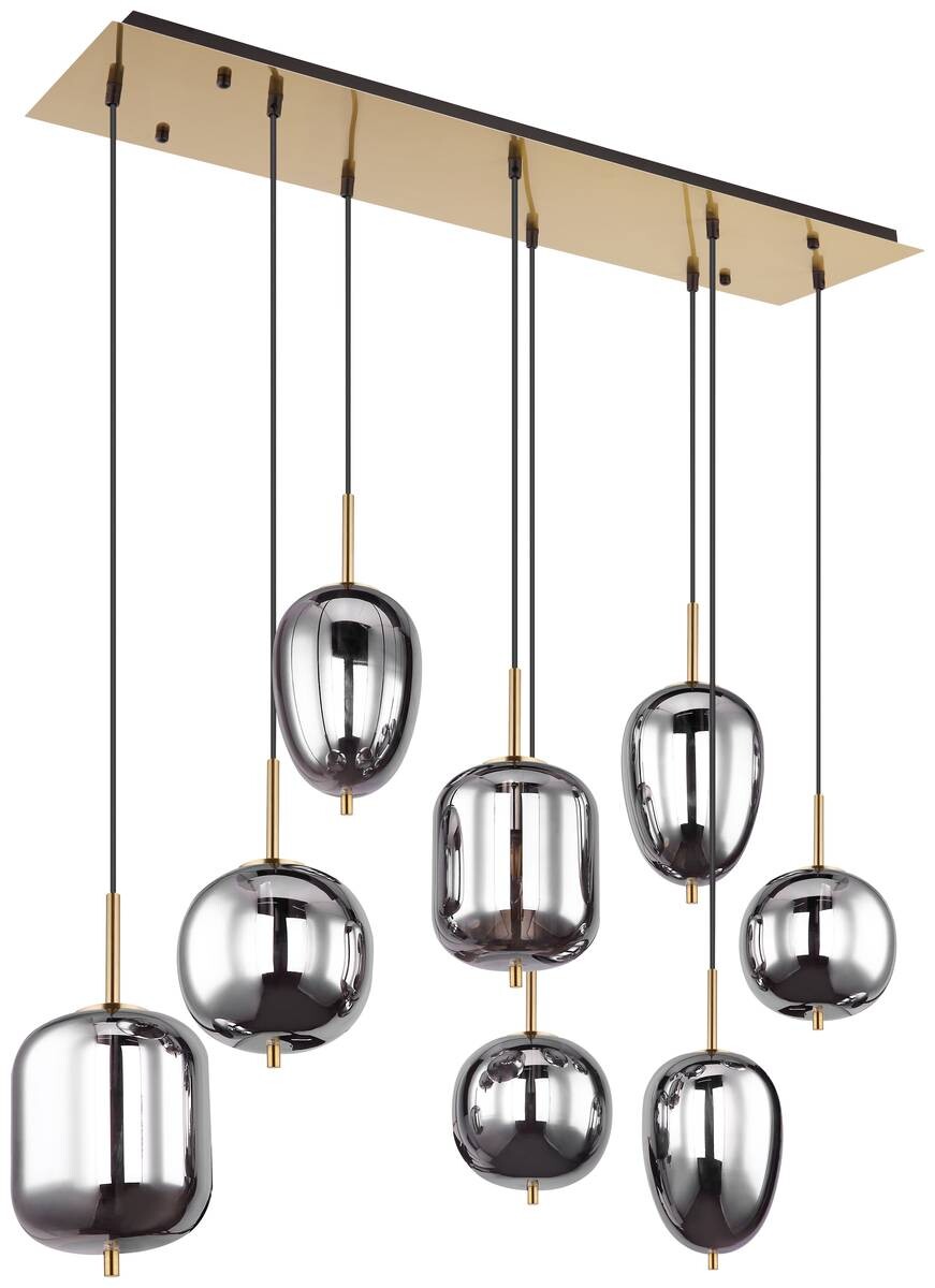 GLOBO Pendelleuchte Blacky messing Metall Rauchglas B/H/L: ca. 34x120x102,5 cm E14 8 Brennstellen
