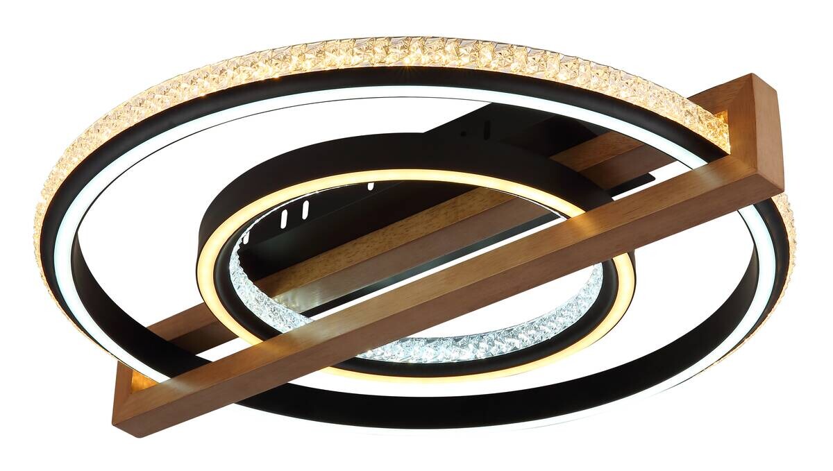 GLOBO LED-Deckenleuchte mattschwarz Opal dunkelbraun Metall Kunststoff Holz B/H/L: ca. 55x11,5x50 cm 1 Brennstellen