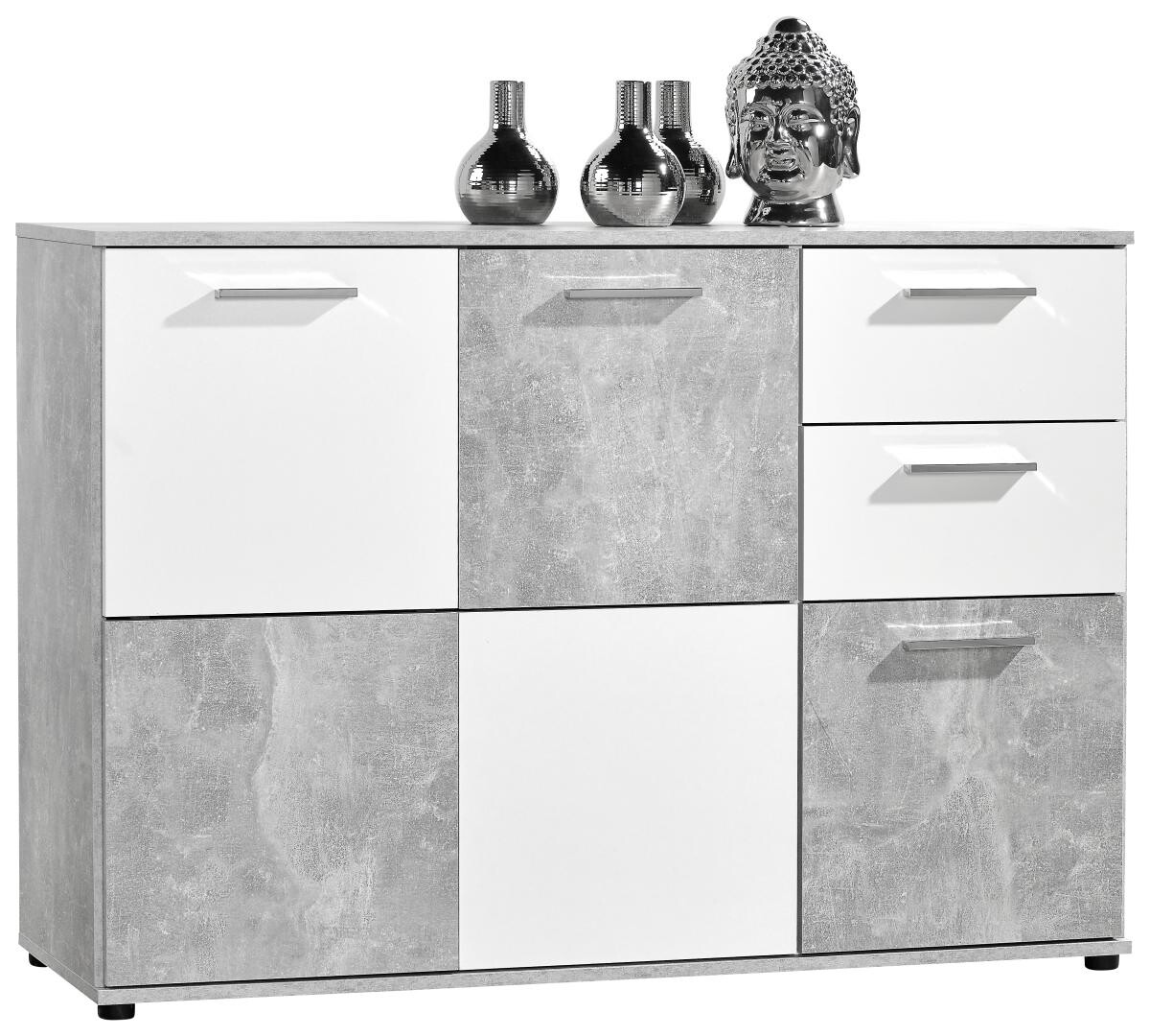 Kommode Zero Beton Optik weiß B/H/T: ca. 78x120x39 cm | weiß | 78,00/120,00/39,00 cm