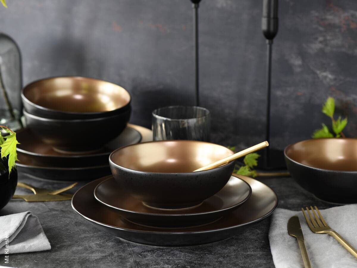 CreaTable Tafelservice GLAMOUR gold Steinzeug 12 tlg.