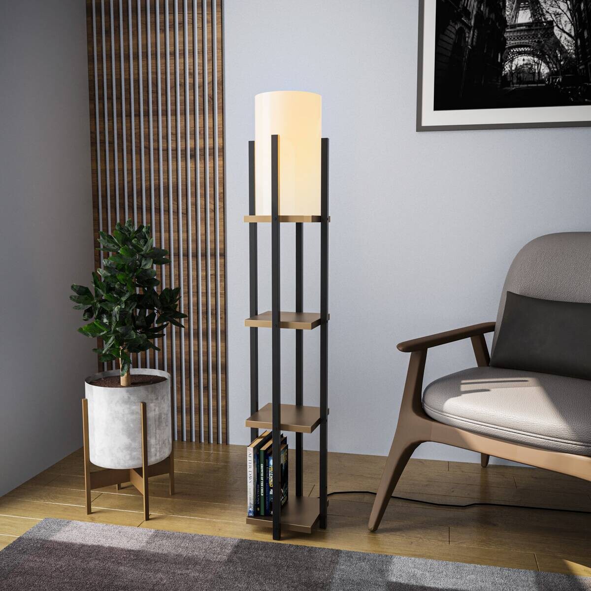 Opviq Stehlampe gold schwarz Stoff B/H/T/L/D: ca. 25x130x25x25x25 cm E27 1 Brennstellen