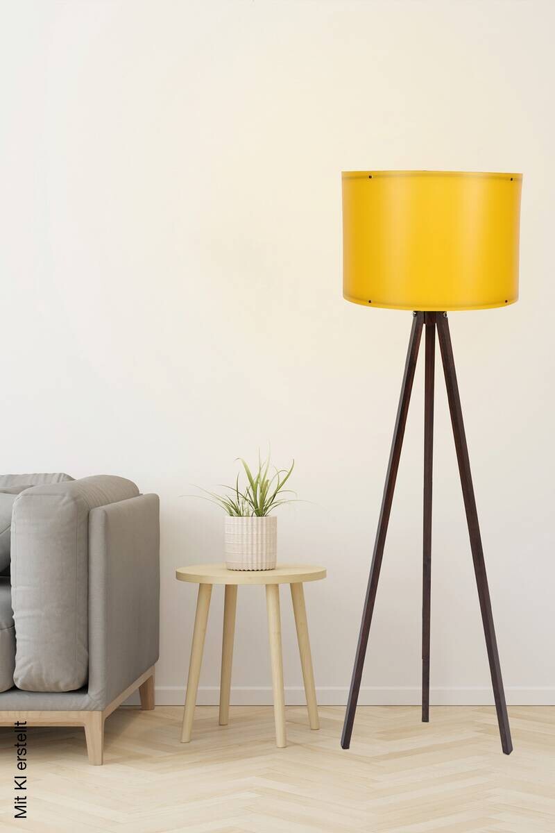 Opviq Stehlampe gelb nussbaum MDF Polypropylen B/H/L: ca. 38x145x38 cm E27 1 Brennstellen