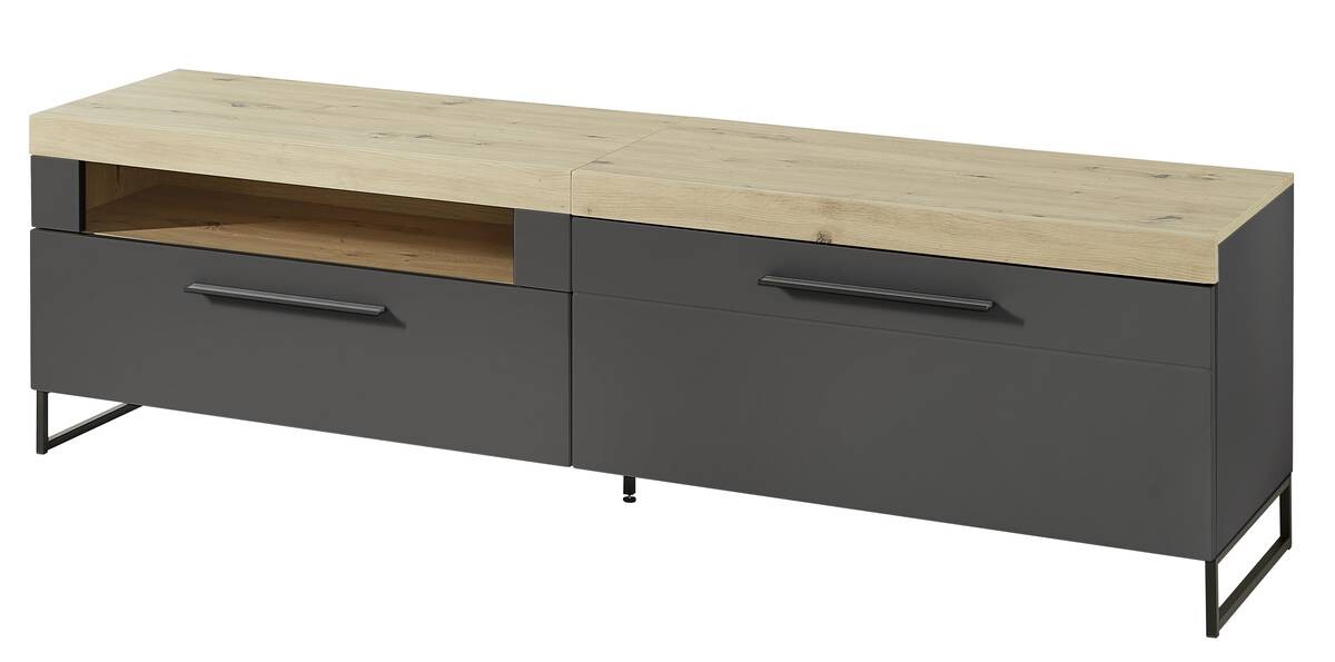 TV-Lowboard Loft Two Eiche Artisan Nachbildung Graphit Lacklaminat supermatt B/H/T: ca. 192x55x44 cm