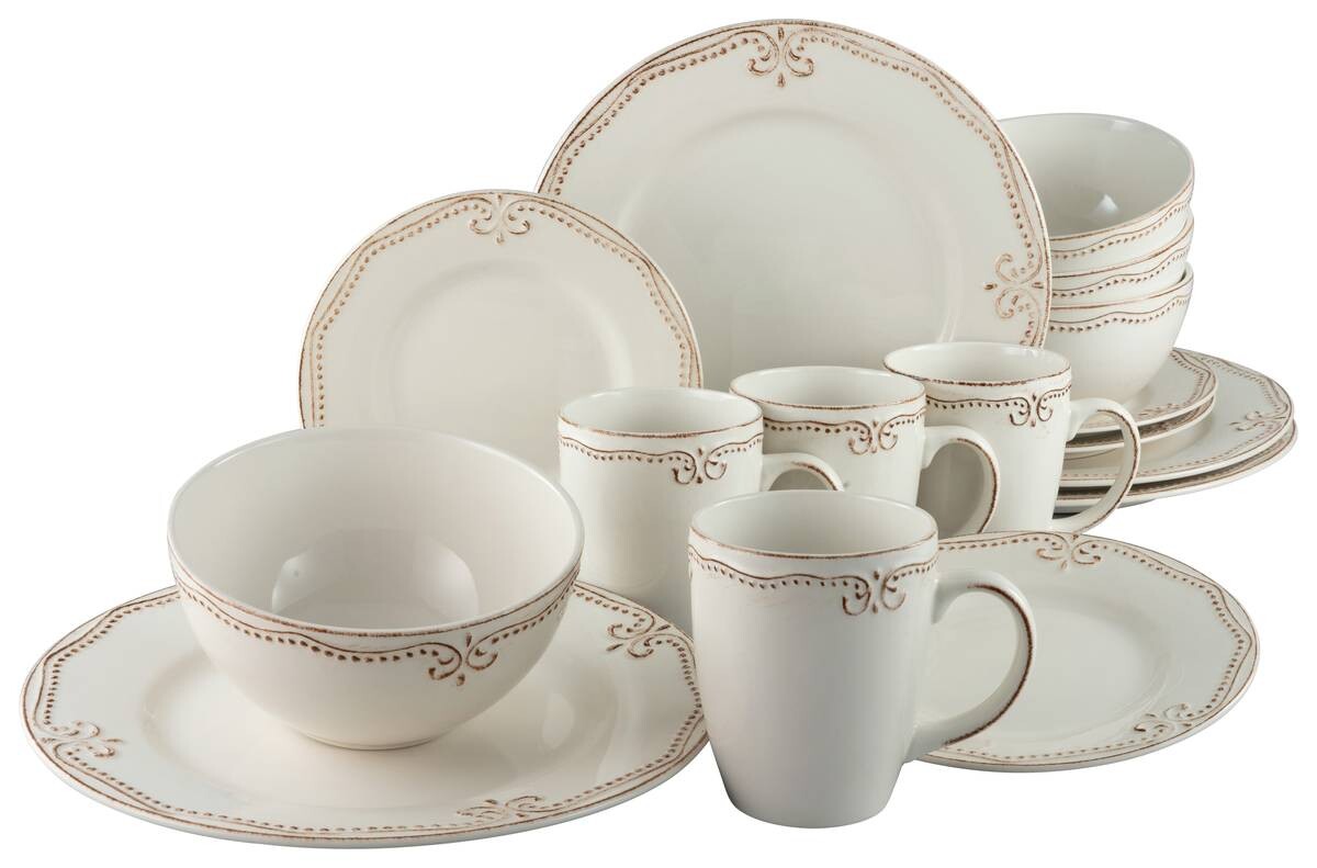 CreaTable Kombiservice Romantic Vintage creme Keramik 16 tlg.