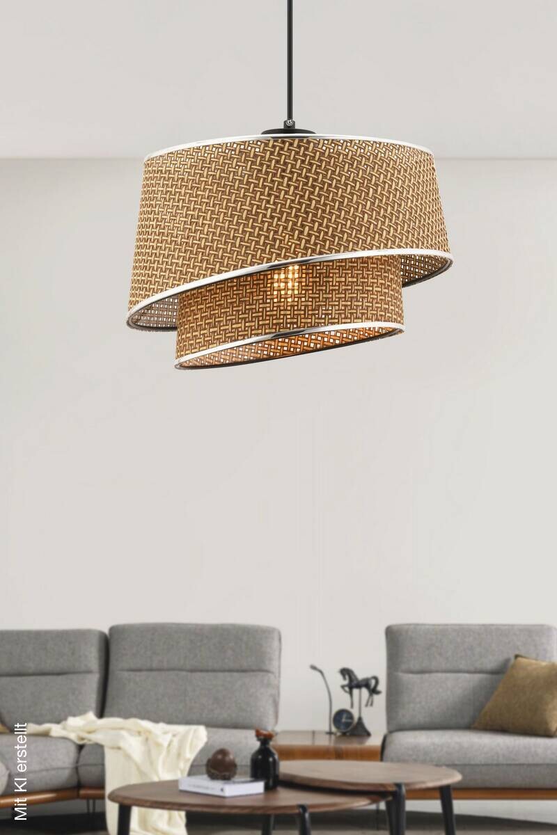 Opviq Pendelleuchte Barette beige silber Stoff Metall B/H/L: ca. 32x65x32 cm E27 1 Brennstellen
