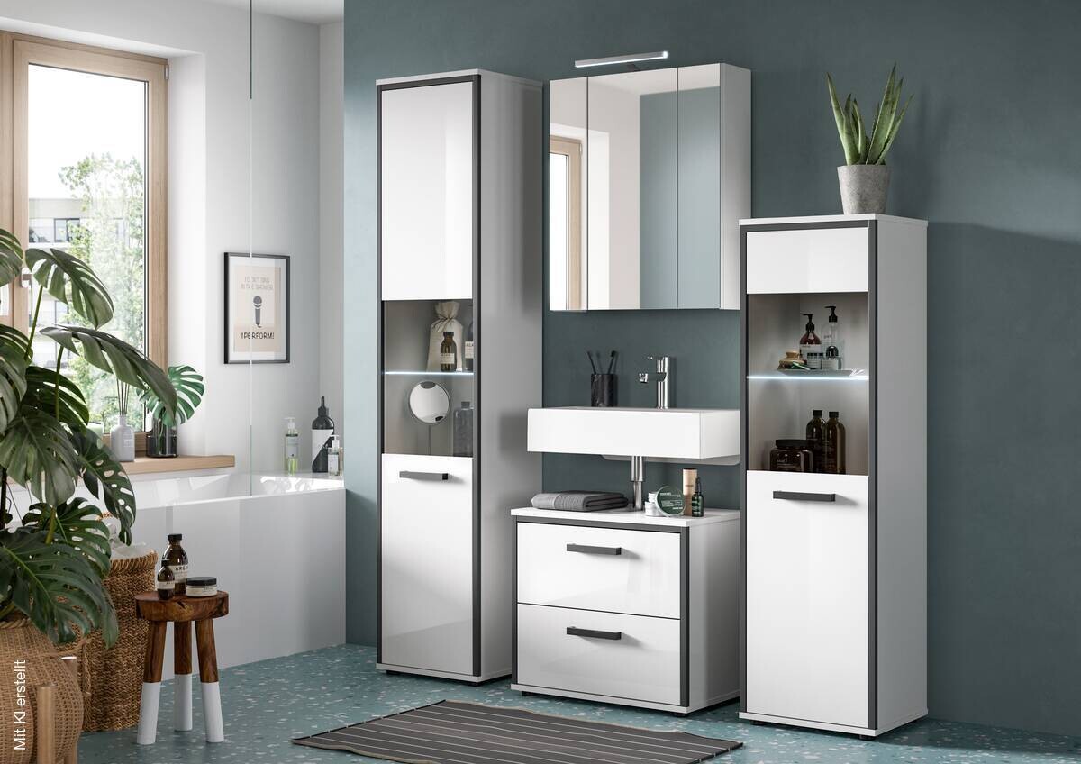 Midischrank KOJAK weiß Hochglanz anthrazit grau B/H/T: ca. 40x139x34 cm