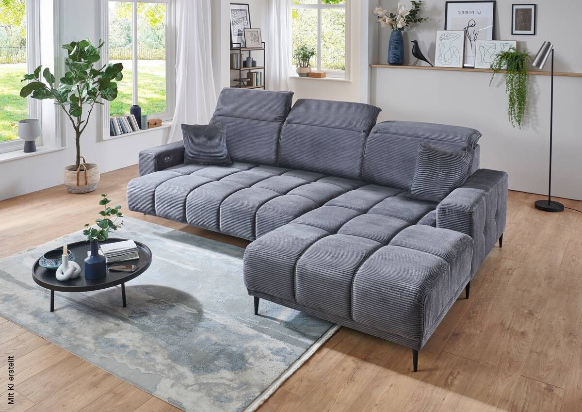 Ecksofa mit elektrischer Sitztiefenverstellung dunkelgrau Microfaser B/H/T: ca. 286x107x115 cm
